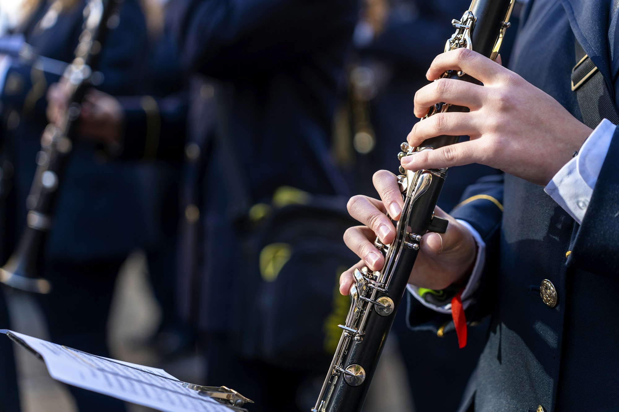 Wind instrument music band making music on the street.