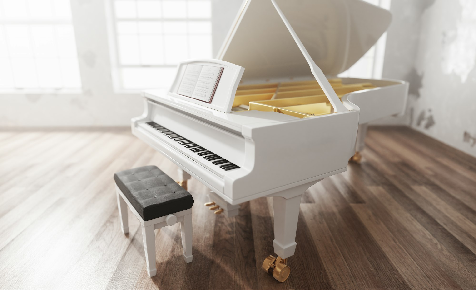 Classic grand piano in classical style room interior